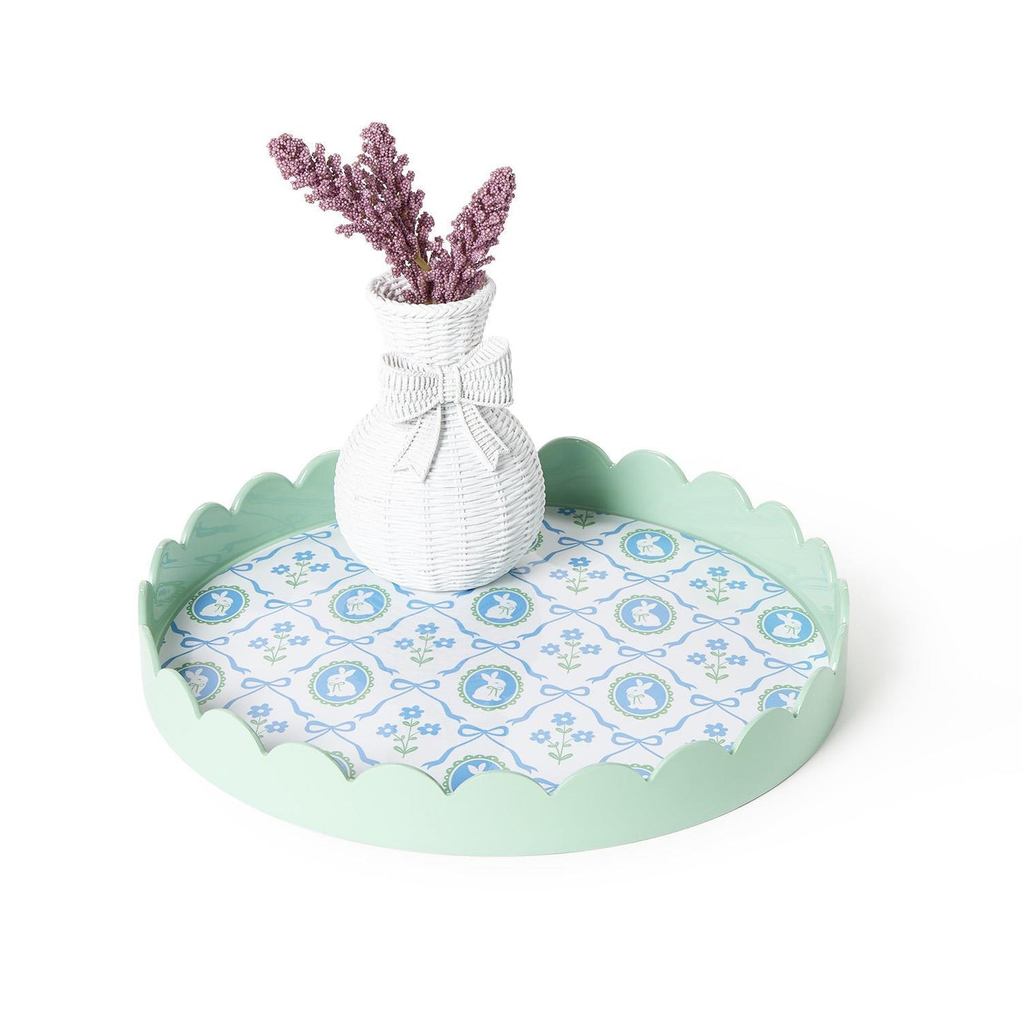 SALE Bunnies & Bows Round Scalloped Edge Tray Small