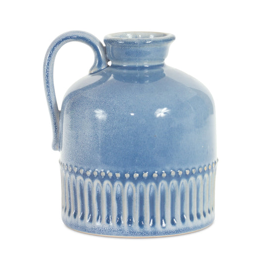 Blue Ceramic Jug 6.25"H