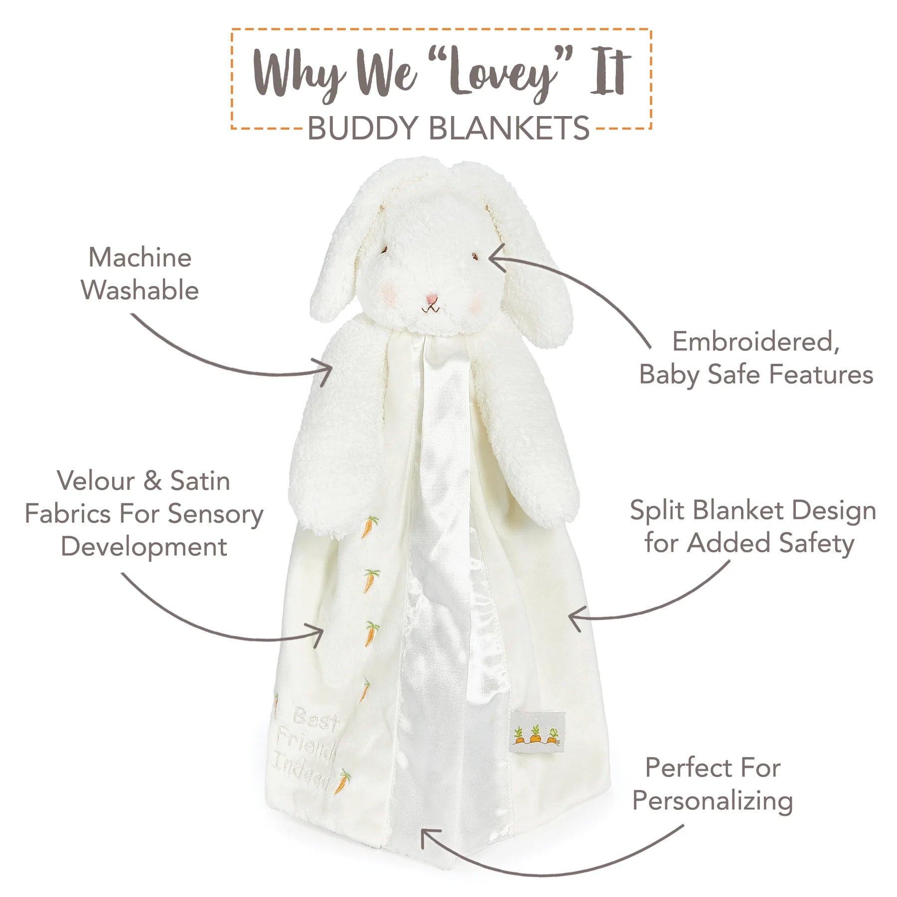 Why we lovey it buddy blankets with white rabbit blanket