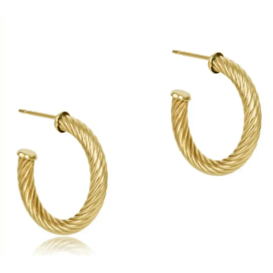 eNewton Round Gold 1.125" Post Hoop 4mm Textured Twist Earrings