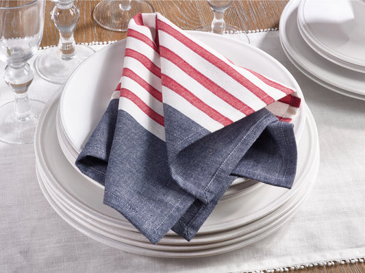 Saro Navy Blue & Red Striped Napkin