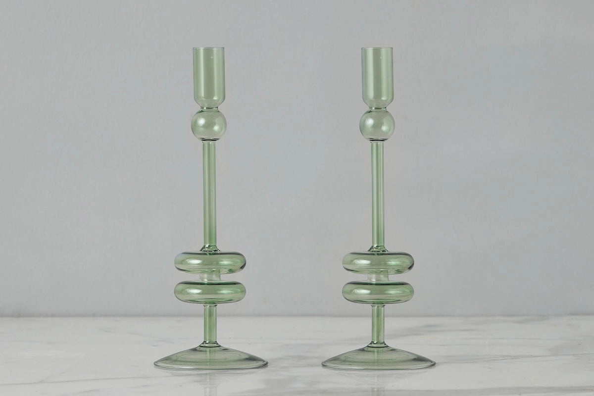 Sage Glass Candlestick Medium