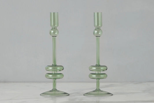 Sage Glass Candlestick Medium
