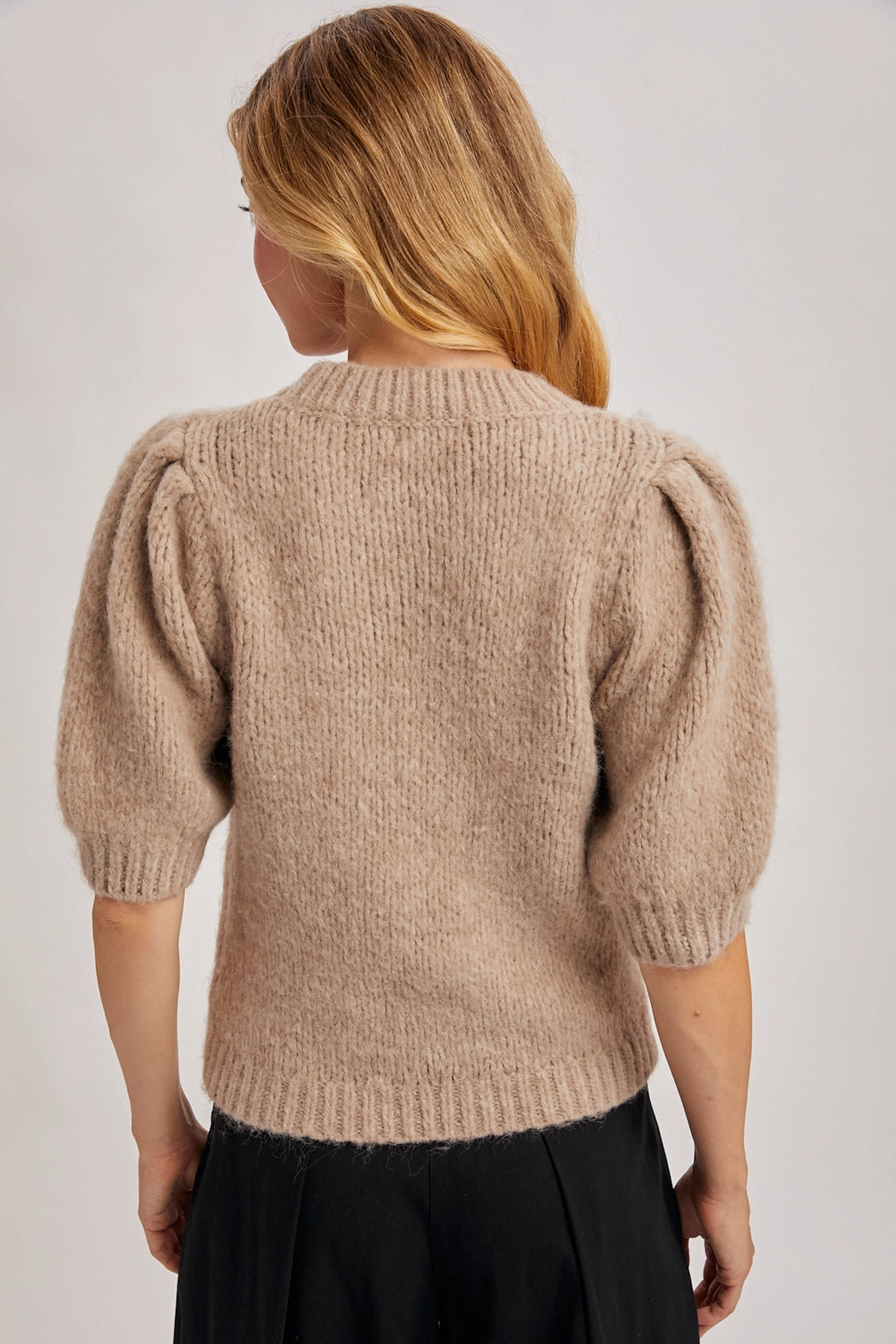 Puff Sleeve Knit Sweater Oatmeal Small