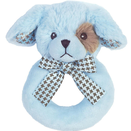 Bearington Baby Waggles Blue Puppy Ring Rattle