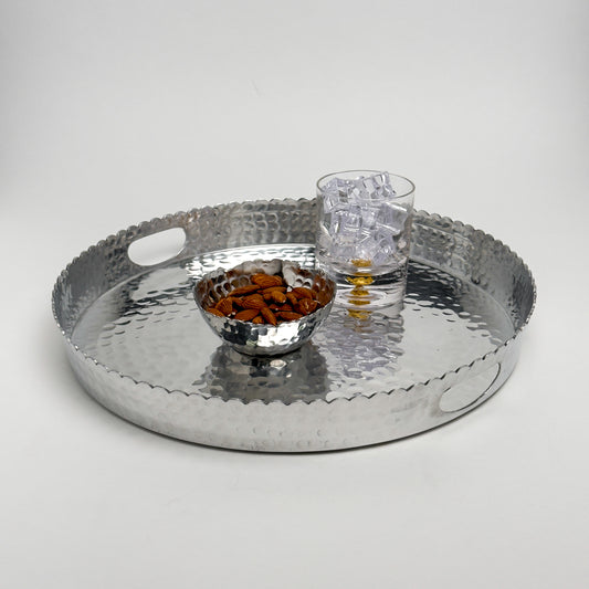 Hammered Round Handle Tray