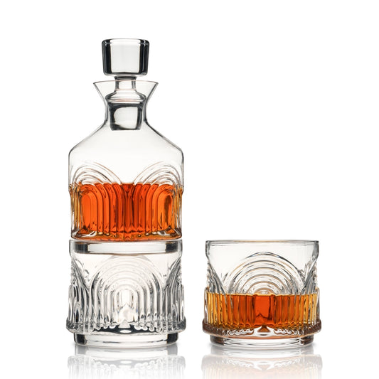 Viski 3 Piece Deco Beau Crystal Stacking Decanter