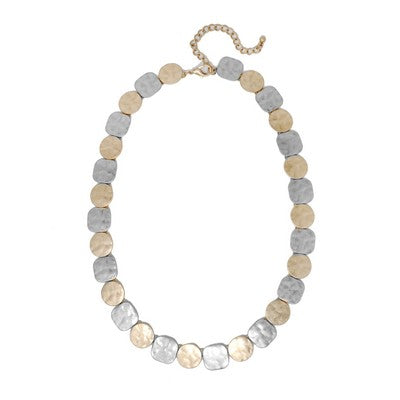 Necklace with gray and beige flat beads 