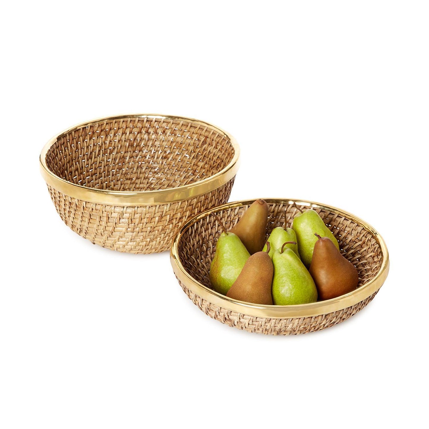 Round Rattan Bowl with Brass Rim Large