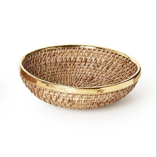 rattan bowl with brass rim small