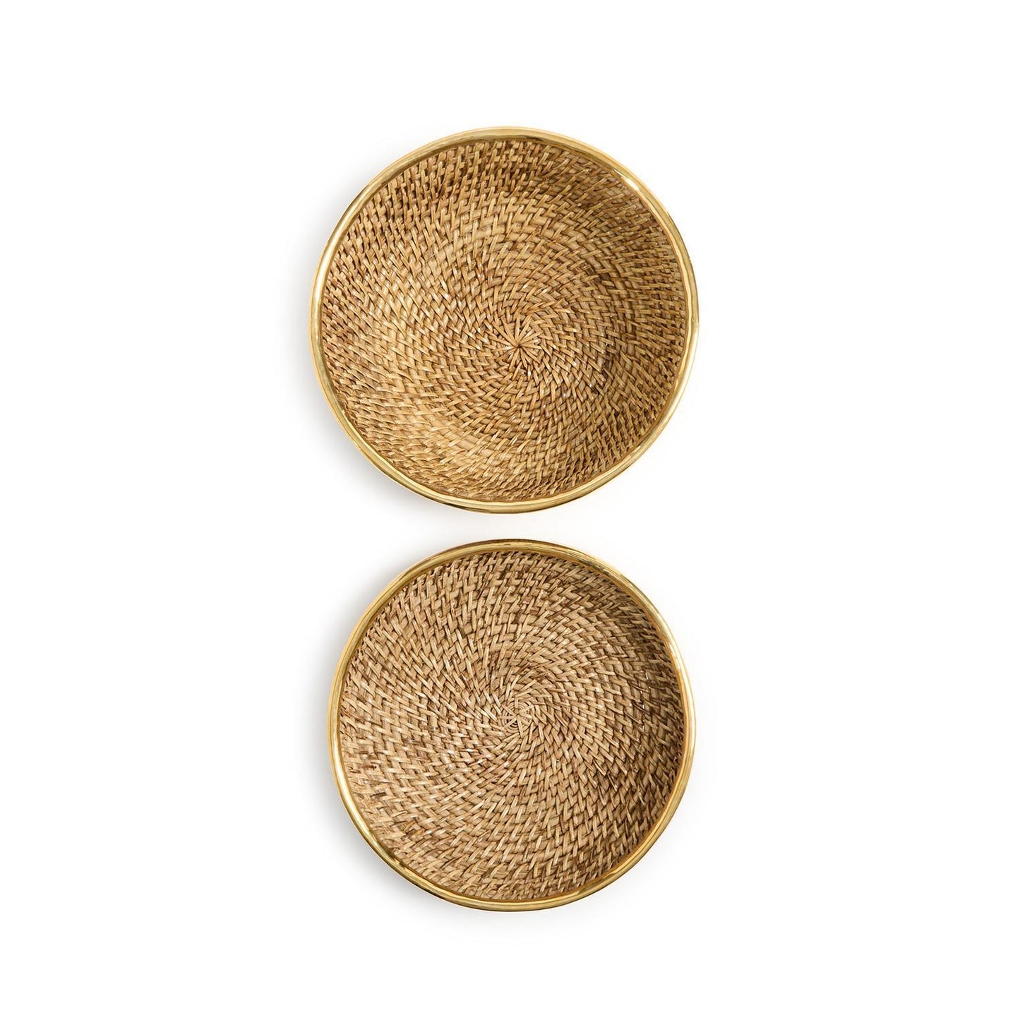 Round Rattan Bowl with Brass Rim Large
