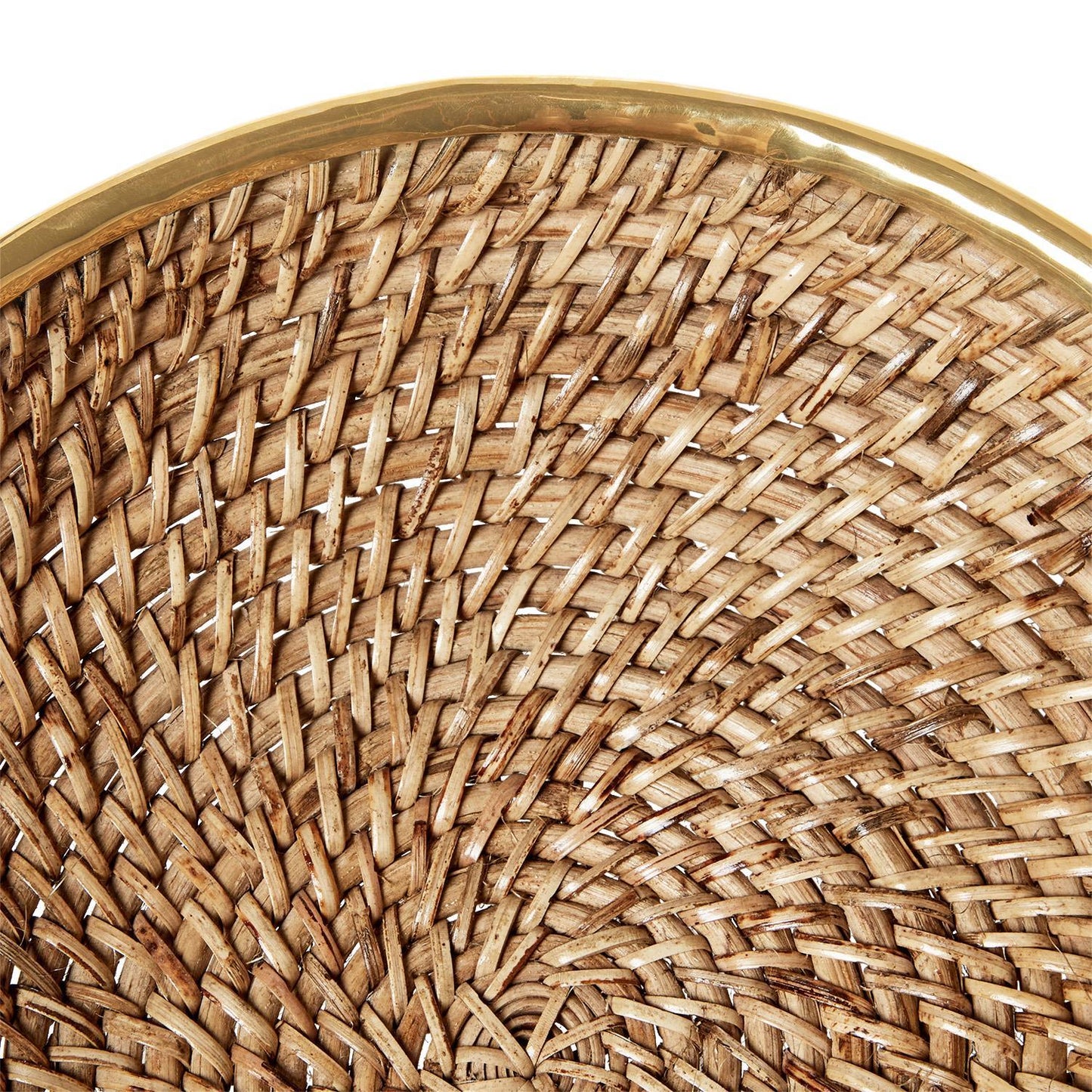 Round Rattan Bowl with Brass Rim Large