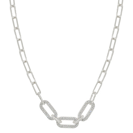 meghan browne ark silver link necklace with 3 links of pave diamonds