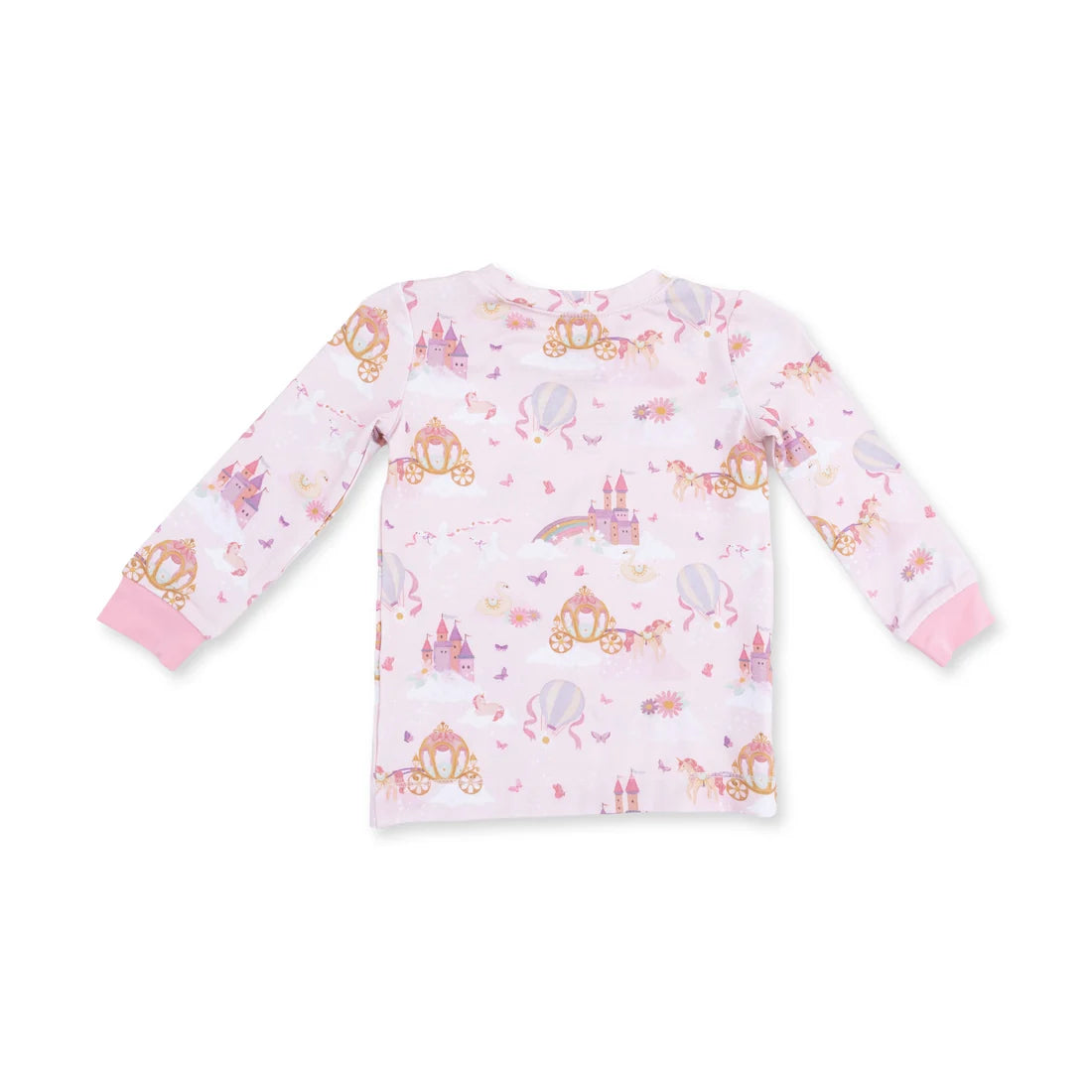 Children's long-sleeve pajama shirt with princess and unicorn-themed design on a white background by Angel Dear