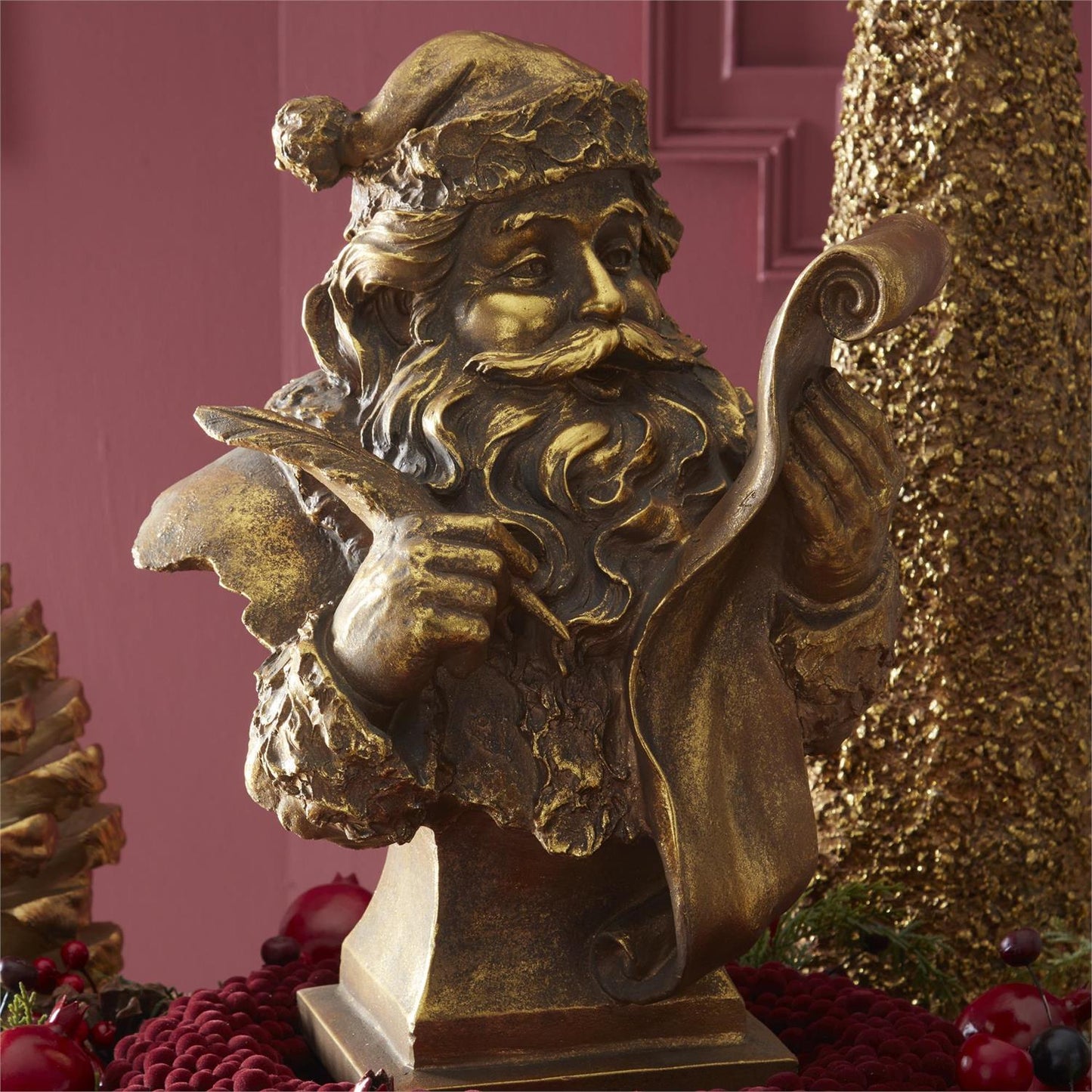 Gold Resin Santa Holding List Bust