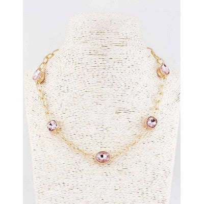 meghan browne bam-pk bam gold necklace with stationed pink stones