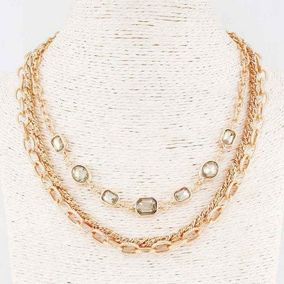 Meghan Browne multi-strand gold Barnes necklace with a row of topaz stones