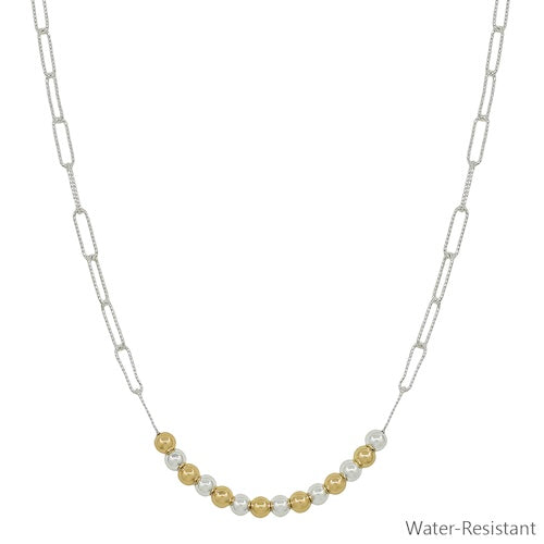 link necklace with gold and silver beads