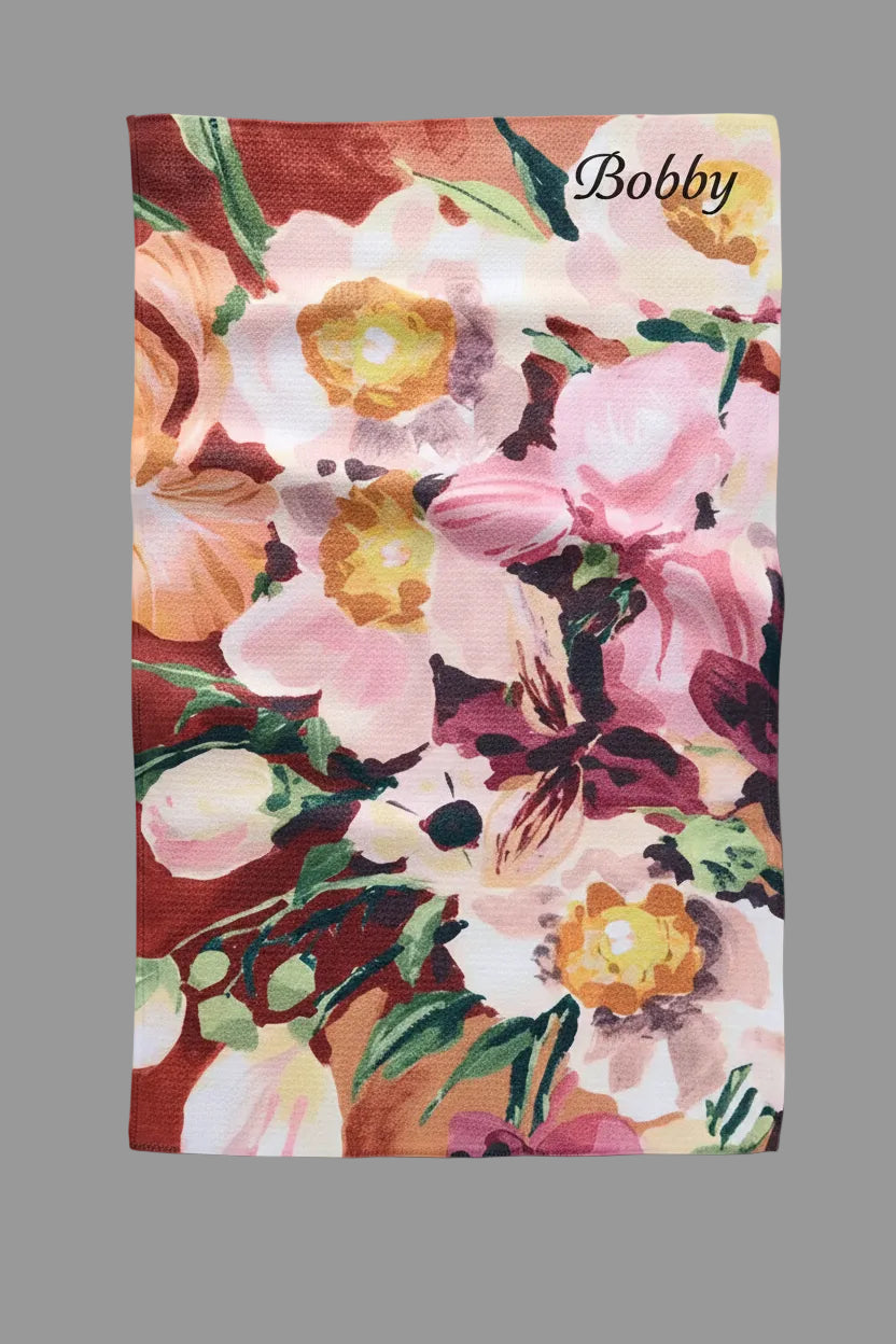 Geometry bobby tea towel with Floral patterned product on a white background