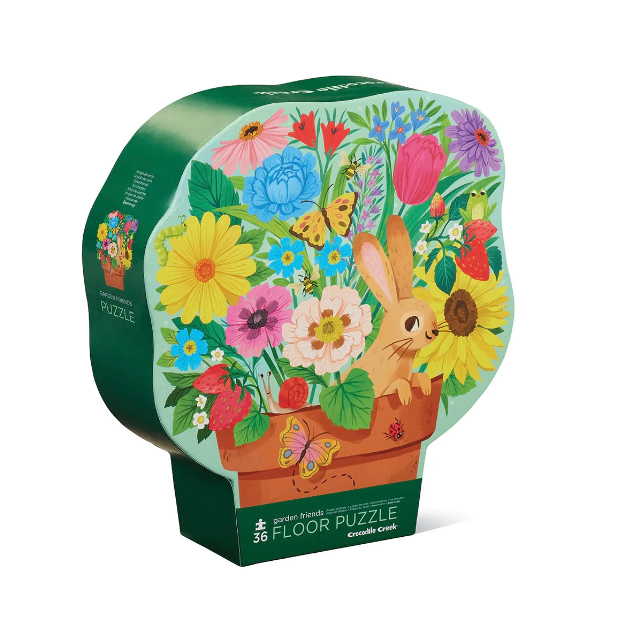 A colorful 36-piece Garden Friends floor puzzle by Crocodile Creek. The puzzle is thematically illustrated with various flowers, plants, and an animal character on the packaging.