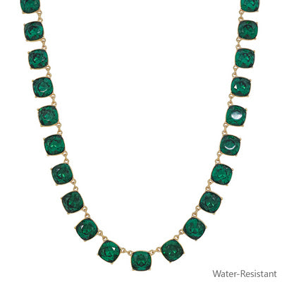 GOLD NECKLACE WITH SQUARE EMERALD CHARMS