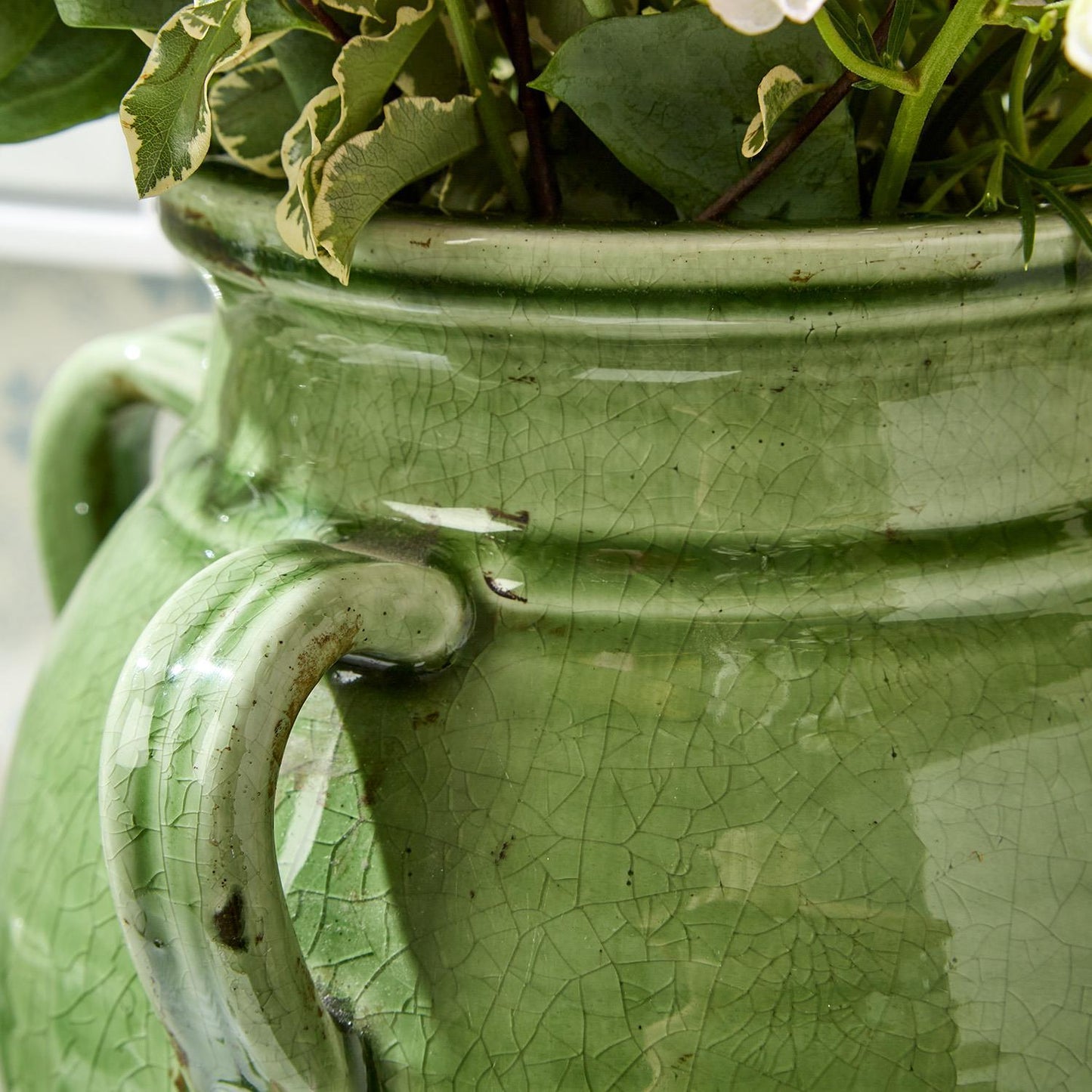 4 Handled Green Olive Jar Large