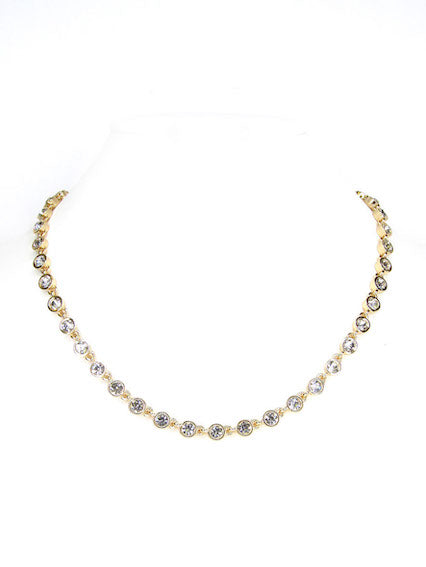meghan browne CREW-GC crew gold  necklace in gold with several clear stationed stones
