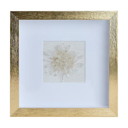 cluster of crystals in a shadow bow with gold frame