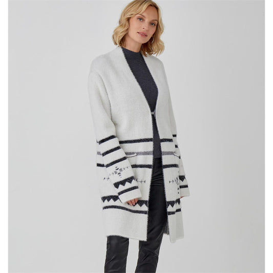 Charlie Paige Knit Open Front White Coatigan
