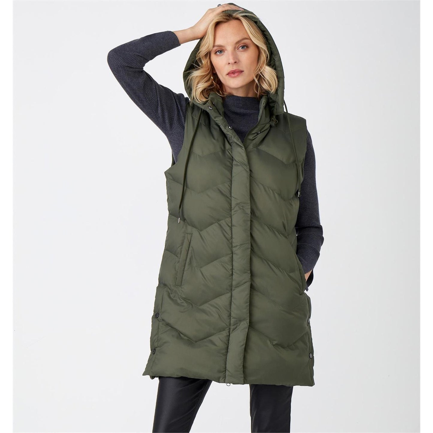 Charlie Paige Olive Long Puffer Vest