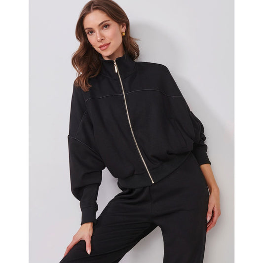 Charlie Paige Mock Neck Dolman Zip Black Jacket