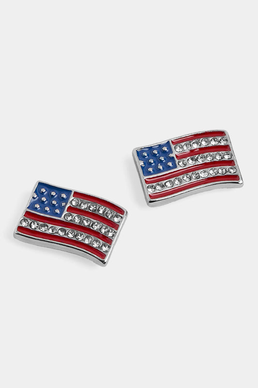 Whispers Pair of American flag stud earrings on a white background
