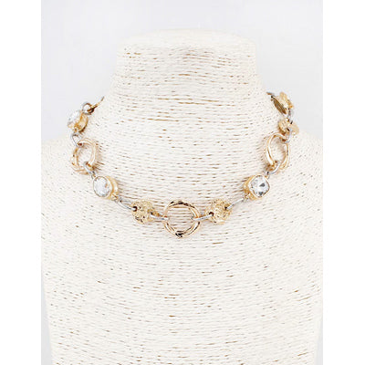Meghan Browne DORY-SC 18-20in dory gold link necklace NECKLACE WITH CLEAR STONES and silver accents