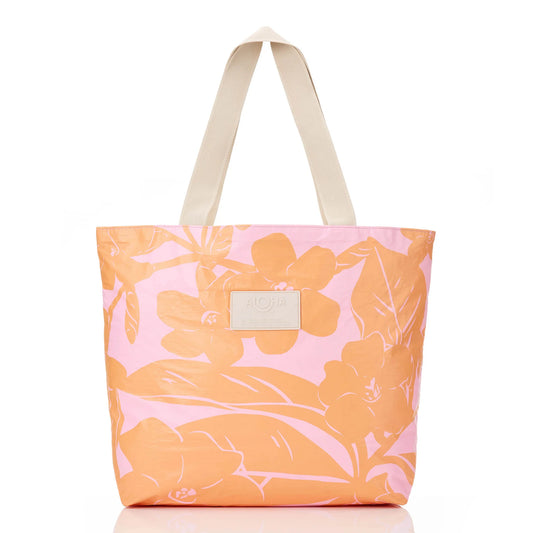 Floral-patterned tote bag in pink and orange