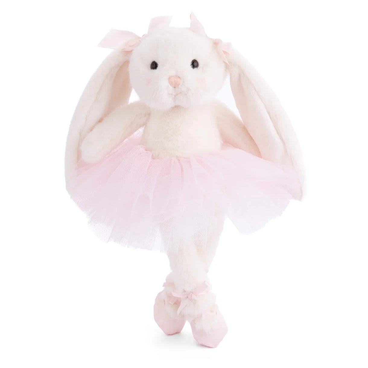 plush ballerina bunny with long ears, a pink tutu and pink ballet shoes