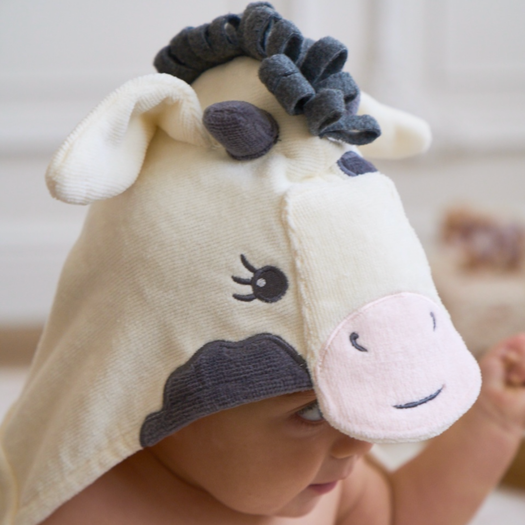 elegant baby, bath wrap, baby wrap, baby bath, towel, baby towel, cow towel, hooded towel, cows, farm, baby gift, moo