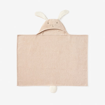 Elegant Baby Taupe hooded towel with bunny ears on a white background