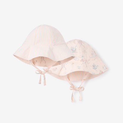 Elegant baby, sunhat, sun hat, tie, pink, flowers, reversible, seersucker, fleur, ribbon,