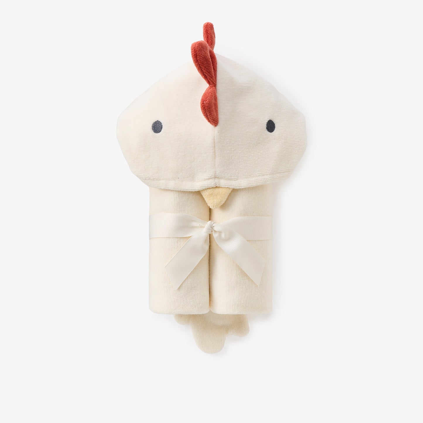 elegant baby Plush towel shaped like a rooster on a white background