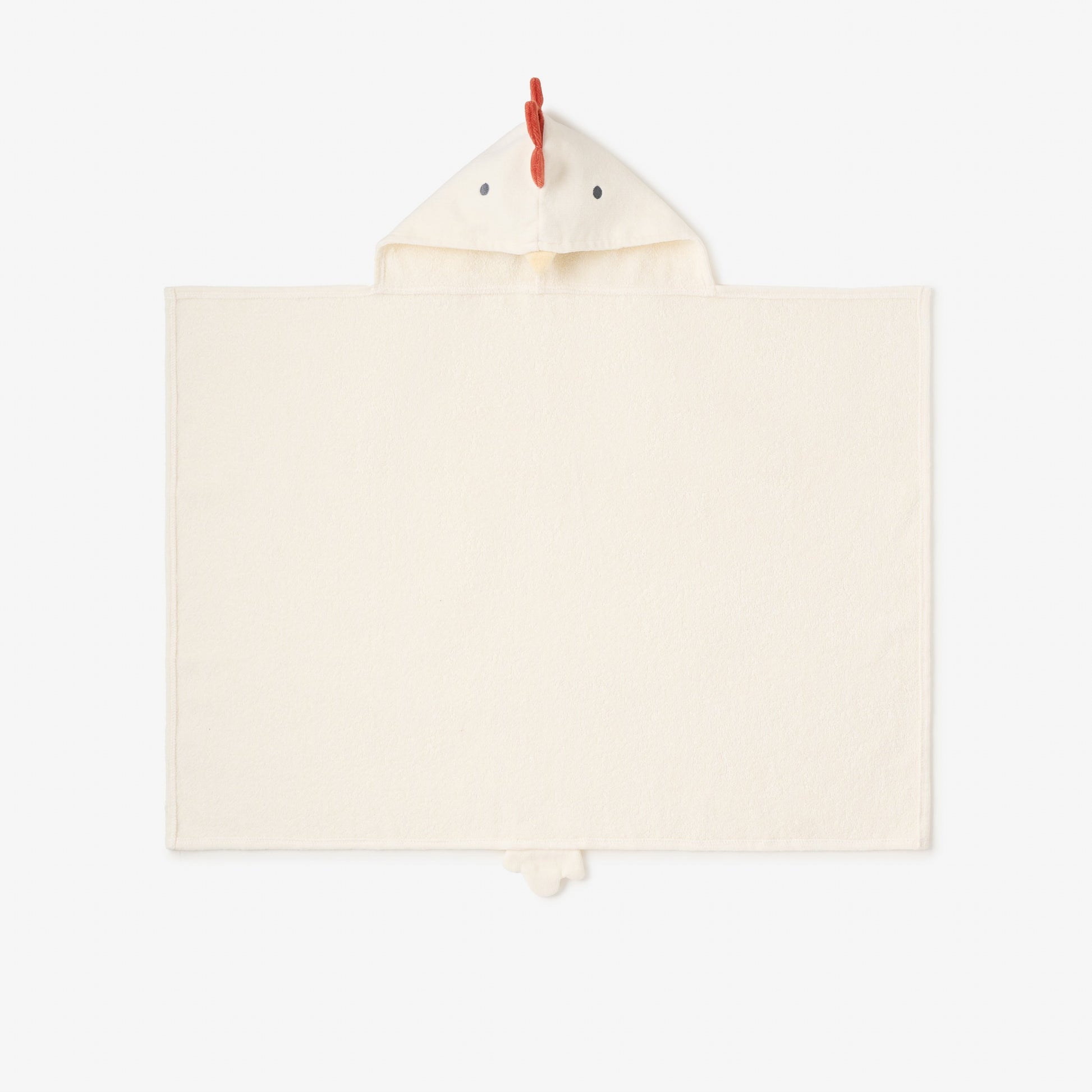 Elegant baby Beige hooded towel with chicken design on a white background