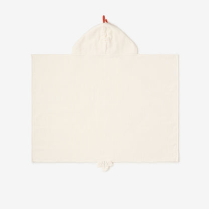 Back view of an elegant baby Beige chicken towel with a hood on a white background