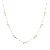 Meghan Browne FIZ-PK gold chain Necklace with stationary pink rectangular stones on a white background