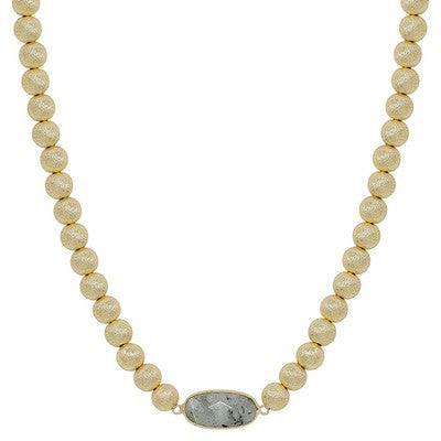 meghan browne 16-18in GOLD BALL BEAD NECKLACE WITH LABRADORITE STONE PENDANT