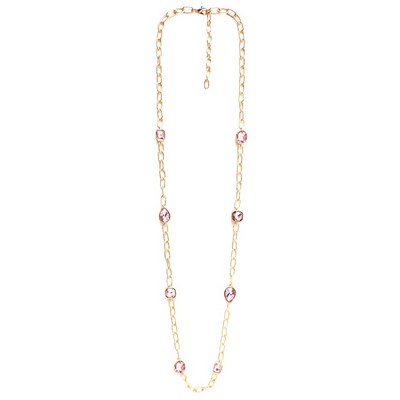Meghan Browne FUGI-PK 30-32in GOLD LINK NECKLACE WITH STATIONED PINK STONES