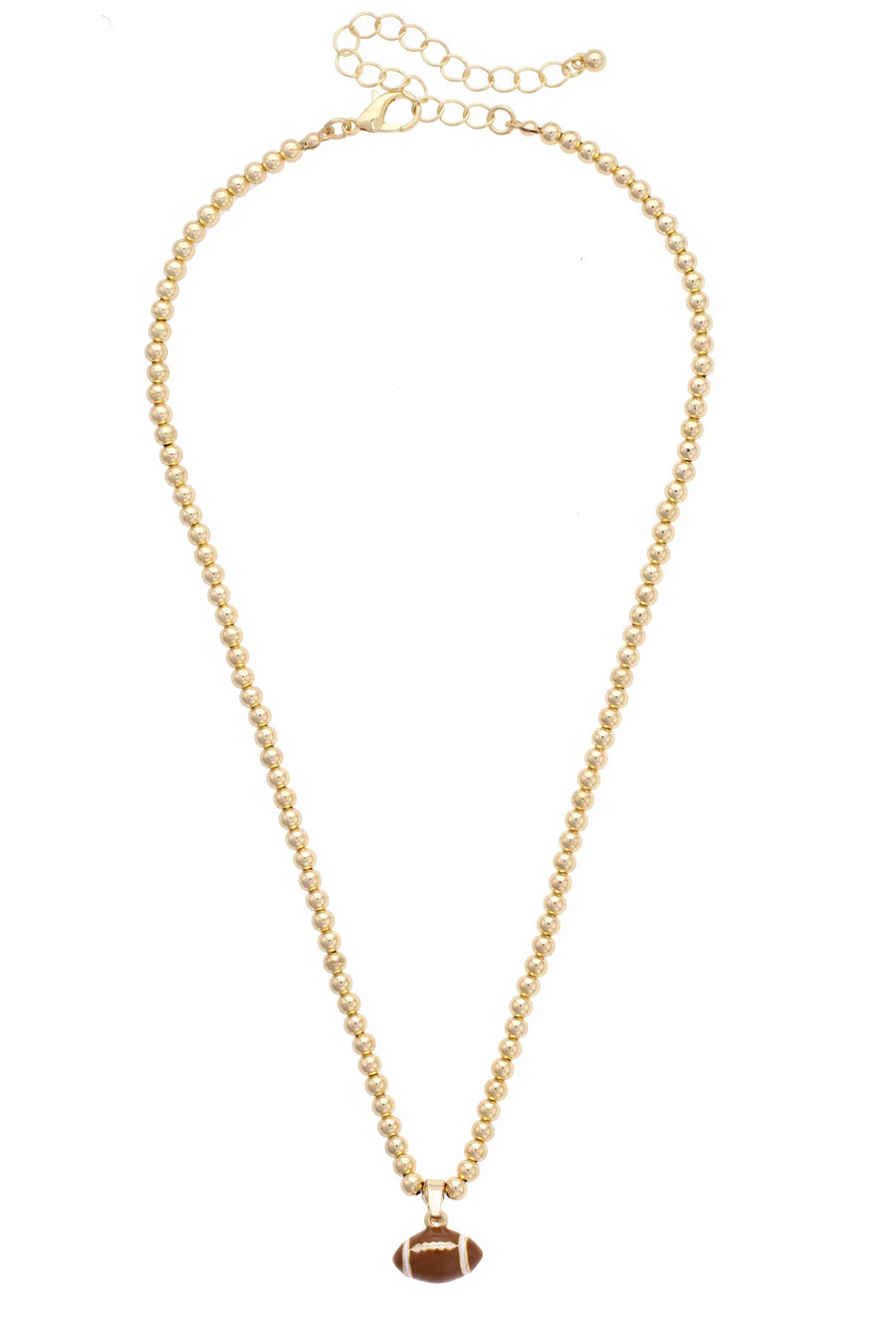 Gameday Gold Beaded necklace with enamel brown football pendant by canvas style
