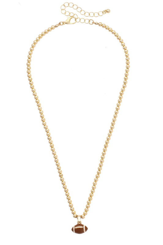 Gameday Gold Beaded necklace with enamel brown football pendant by canvas style