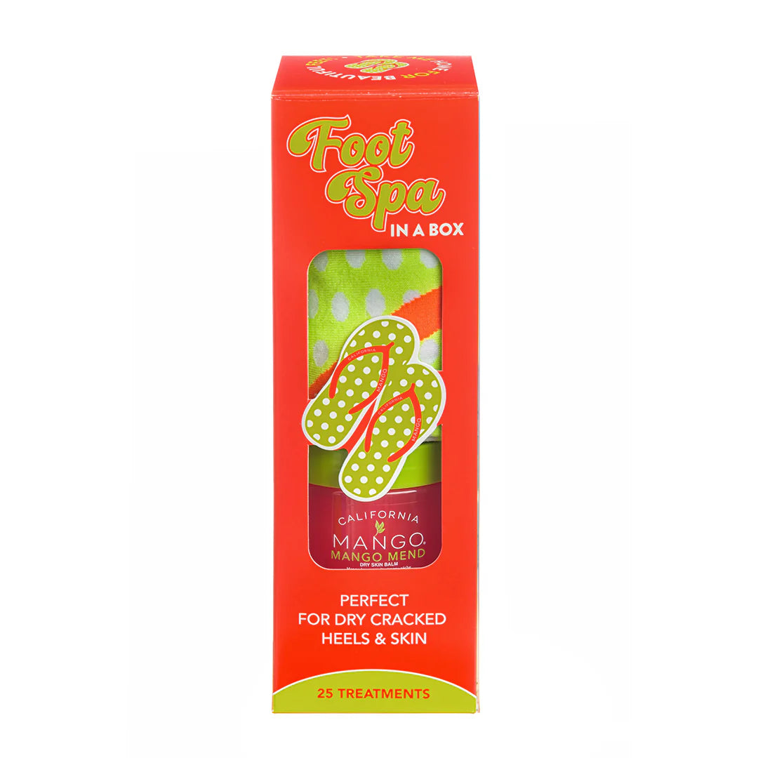 Box of 'Foot Spa in a Box' with green polka dot design by California mango