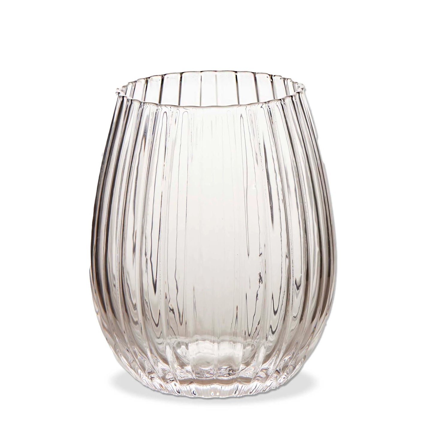 Clear stemless wine glass with ribbed texture 
