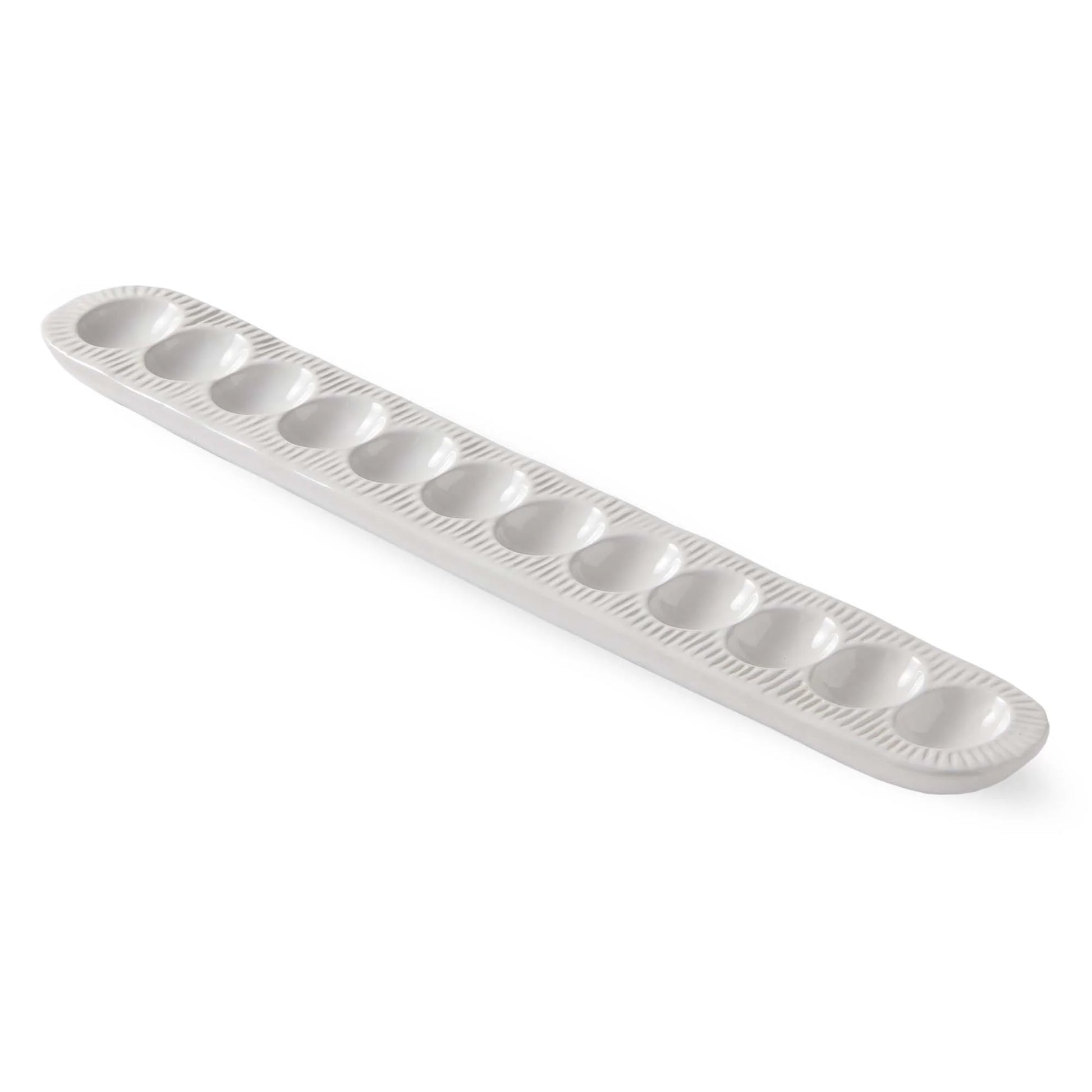 White ceramic egg tray with twelve compartments 