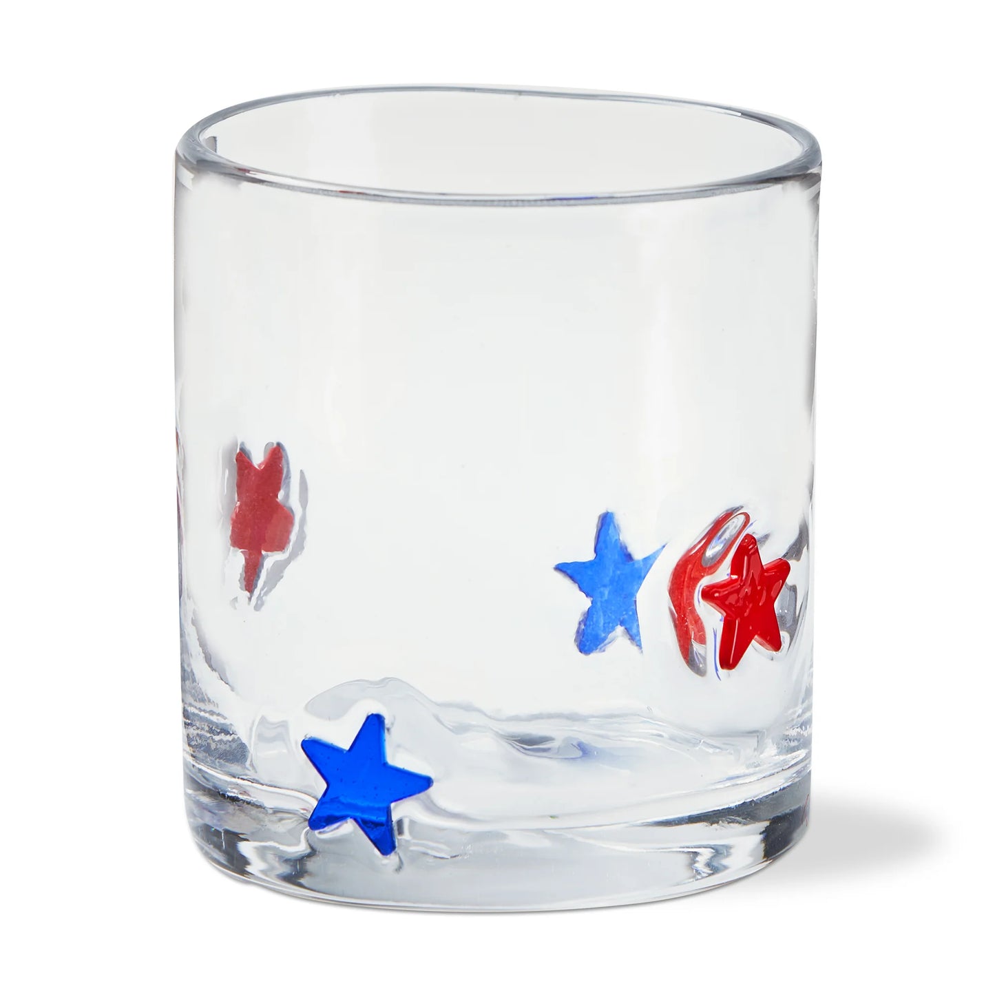 Clear glass with red and blue star designs 